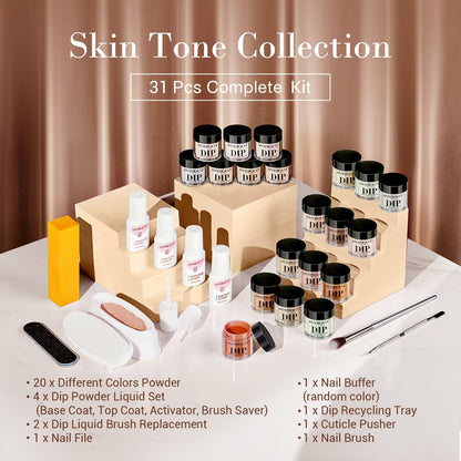 AZUREBEAUTY 31 Pcs Dip Powder Nail Kit 20 Colors Glitter Nude Brown Pink White Gray Dip Powder Liquid Set with Top/Base Coat Activator for French Nails Art Manicure DIY Salon Women Valentine's Gift