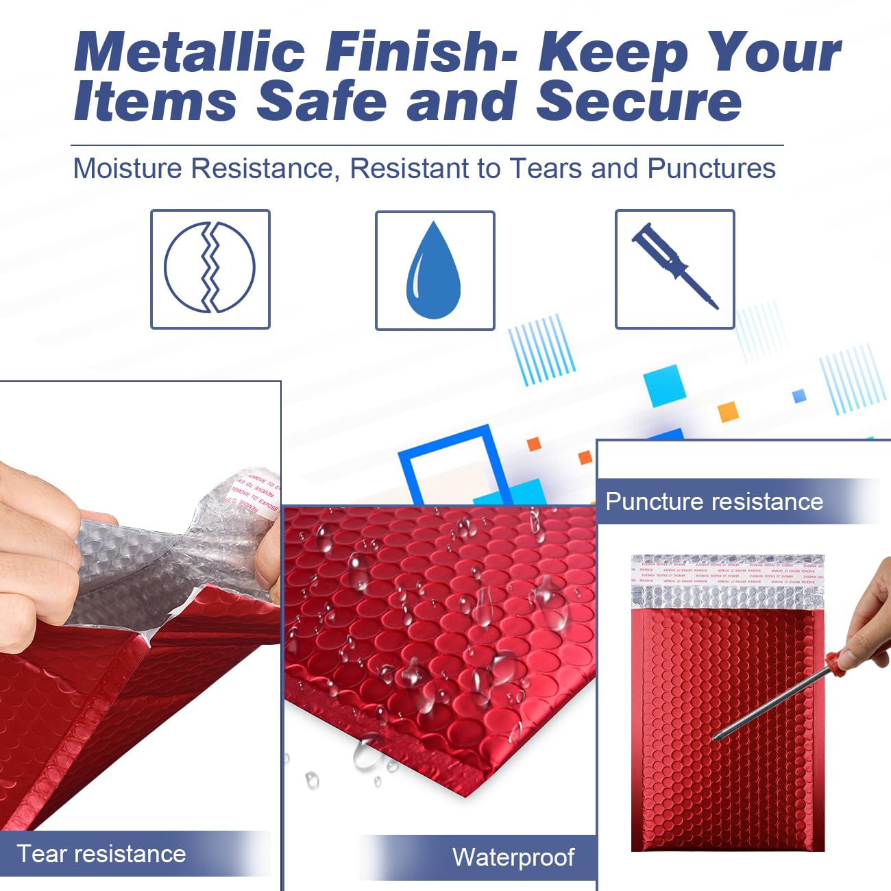 Metallic Matte Red Bubble Mailers - Durable 4x8 Inch Padded Envelopes with Secure Self-Seal Closure - Lightweight & Tear-Resistant Shipping Bags, Pack of 25