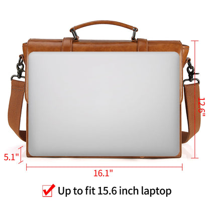 Mens Messenger Bag Vintage 15.6 Inch Waterproof Leather Laptop Briefcase Large Satchel Shoulder Bag Retro Office College Computer Bag, Brown（without Leather Padfolio）