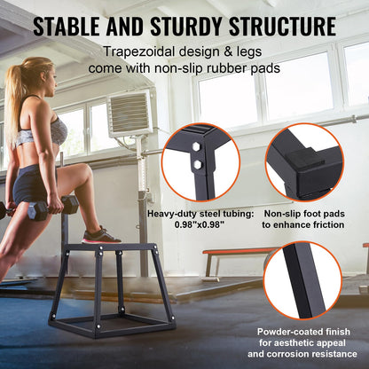 VEVOR Plyometric Platform Box, 12/18/24 Inch Plyometric Jump Box, Fitness Steel Plyo Box for Home Gym Jump Training, Crossfit, Conditioning, Strength Training, Black