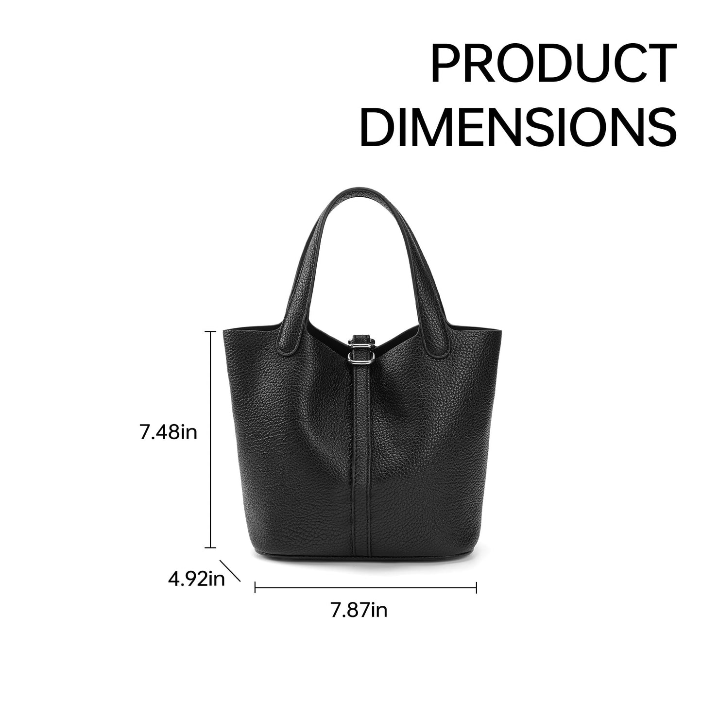 Kiss Sea Mini Bucket Bag for Women, Pebbled Vegan Leather Tote with D-Lock Detail, Convertible Crossbody Handbag