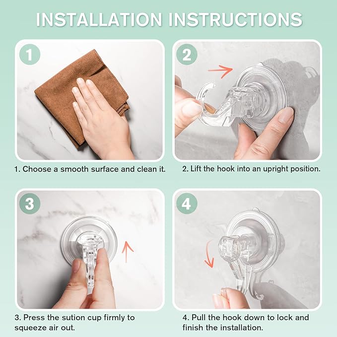 VIS'V Wreath Hanger, Large Suction Cup Wreath Hooks, Heavy Duty, 22 LB Capacity, Removable and Reusable, Clear, 6 Pcs