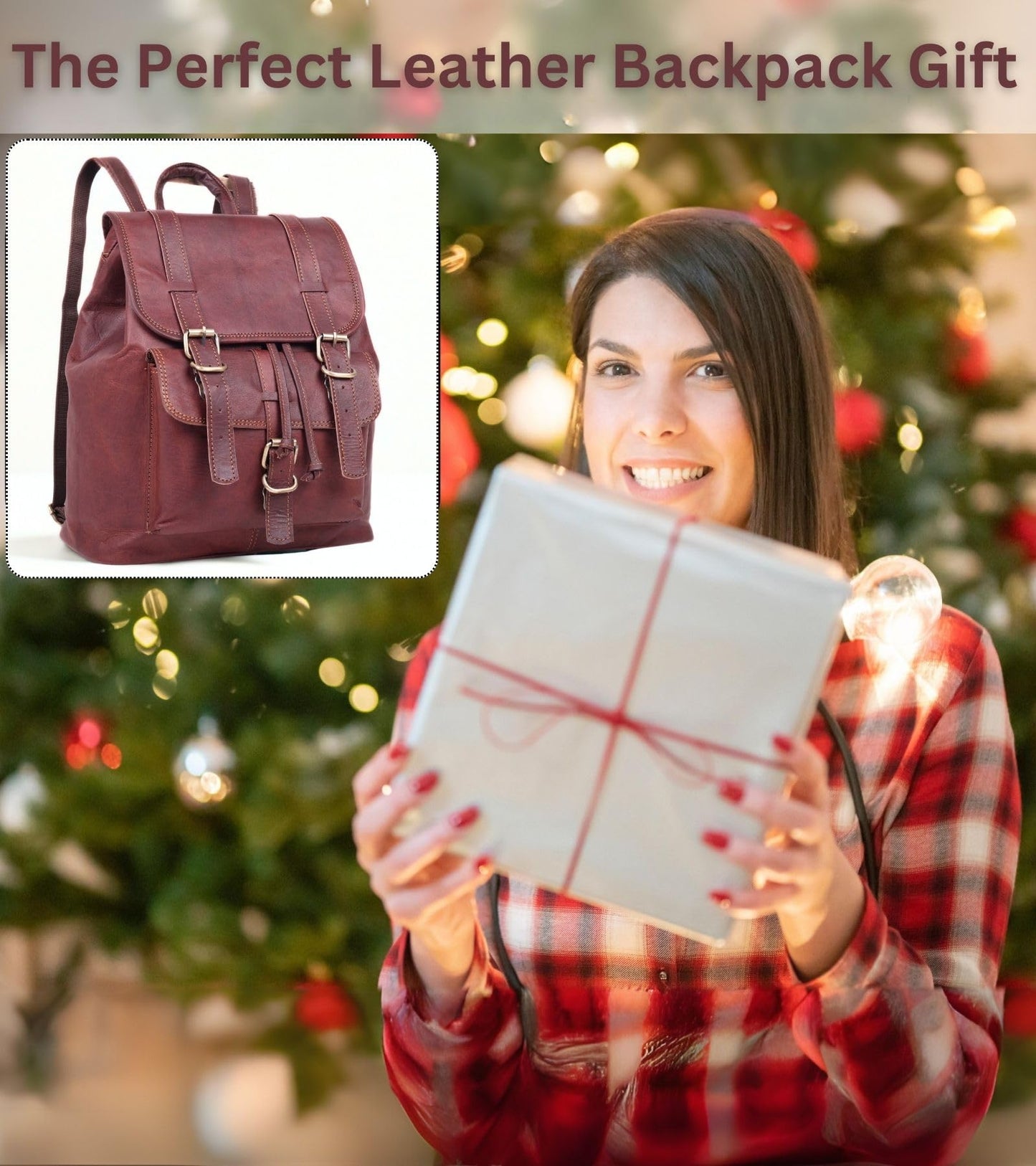 Lakshigo Womens Leather Backpack Purse – 14" Brown Vintage Genuine Leather Drawstring Rucksack Ladies Leather Bookbag for Work, Travel & Everyday Use (Brown)