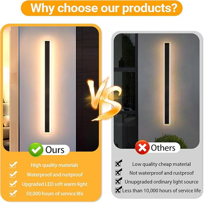 2 Pack 59 Inch Modern Outdoor Wall Light, 3000K Linear Exterior Wall Sconce Ip65 Waterproof Black LED Long Outdoor Wall Mount Lights for House Garage Porch Patio