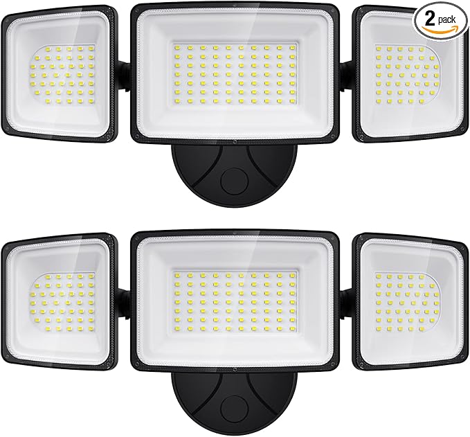 Onforu 100W Flood Lights Outdoor, 2 Packs Outdoor Security Lights 9000LM, 6500K LED Outdoor Flood Lighting Fixture, 3 Adjustable Heads, IP65 Waterproof Exterior Floodlight for Yard,Garage,Eave Mount