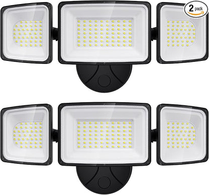 Onforu 100W Flood Lights Outdoor, 2 Packs Outdoor Security Lights 9000LM, 6500K LED Outdoor Flood Lighting Fixture, 3 Adjustable Heads, IP65 Waterproof Exterior Floodlight for Yard,Garage,Eave Mount