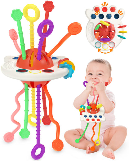 Yetonamr Baby Sensory Montessori Toys for 6-12-18 Months, Pull String Silicone Teething Toy, Toddler Birthday Gift Travel Toy for 1 2 Year Old Boy Girl Infant 8 9 10 Months Old