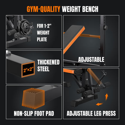 YOLEO 6 in 1 Weight Bench Set for Home Gym, Adjustable & Foldable Weight Bench, Workout Bench with Squat Rack for Bench Press Sit up Incline Flat Decline