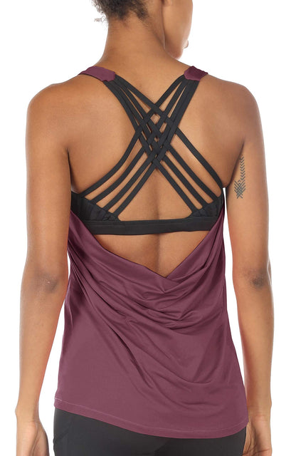 icyzone Yoga Tops Workouts Clothes Activewear Built in Bra Tank Tops for Women (XL, Mauve Orchid)