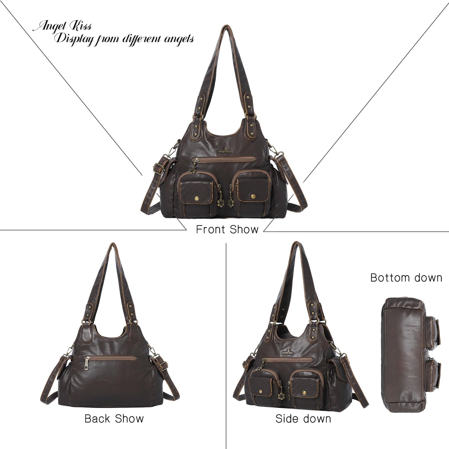 Angel Kiss Purses for Women Hobo Bag Soft PU Leather Shoulder Bag for Women Brown