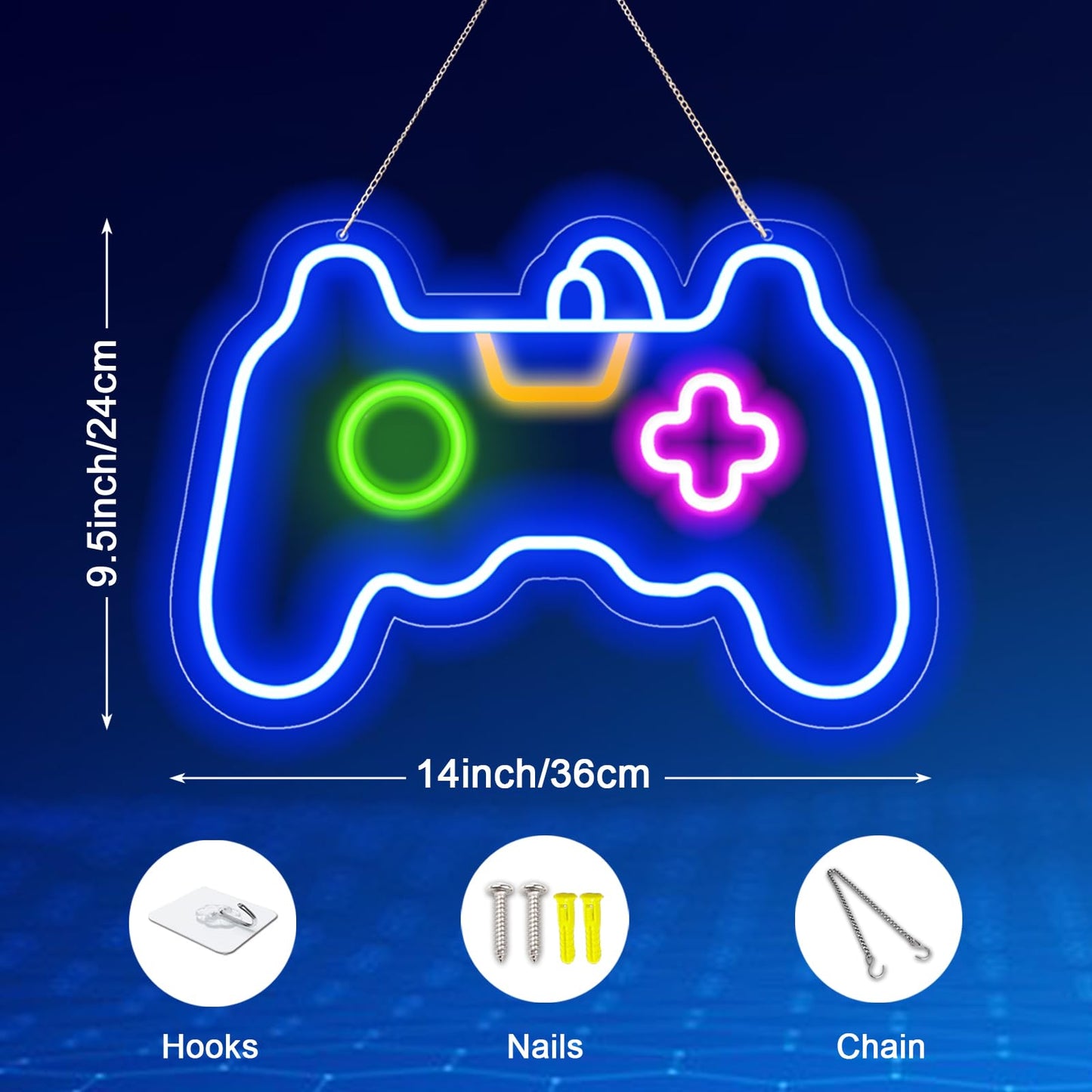 KENFARI Gamer Neon Sign, Gamepad Shaped LED Neon Sign for Gamer Room Decor, Game Neon Light for Teen Boy Room Decor, Best Gamer Gifts for Boys, Kids