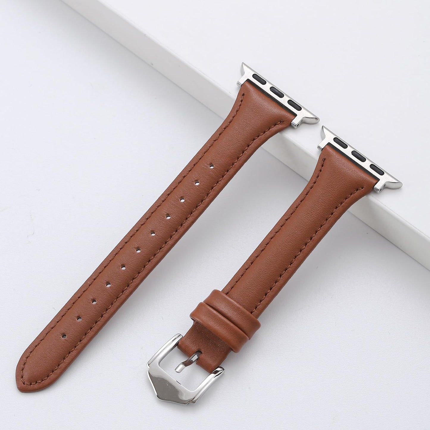 Slim Soft Genuine Leather Bands Compatible with Apple Watch Band 38mm 40mm 41mm 42mm for Women, Dressy Durable Leather Replacement Strap for iWatch SE1/2/3 11 10 9 8 7 6 5 4 3 2 1
