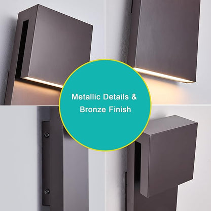 Outdoor Wall Lights Modern Exterior Lighting Fixtures, 3000K Integrated LED, Wall Sconce Lighting 2 Packs, Bronze Outside Wall Mount Lights for House Front Door Porch Garage Patio