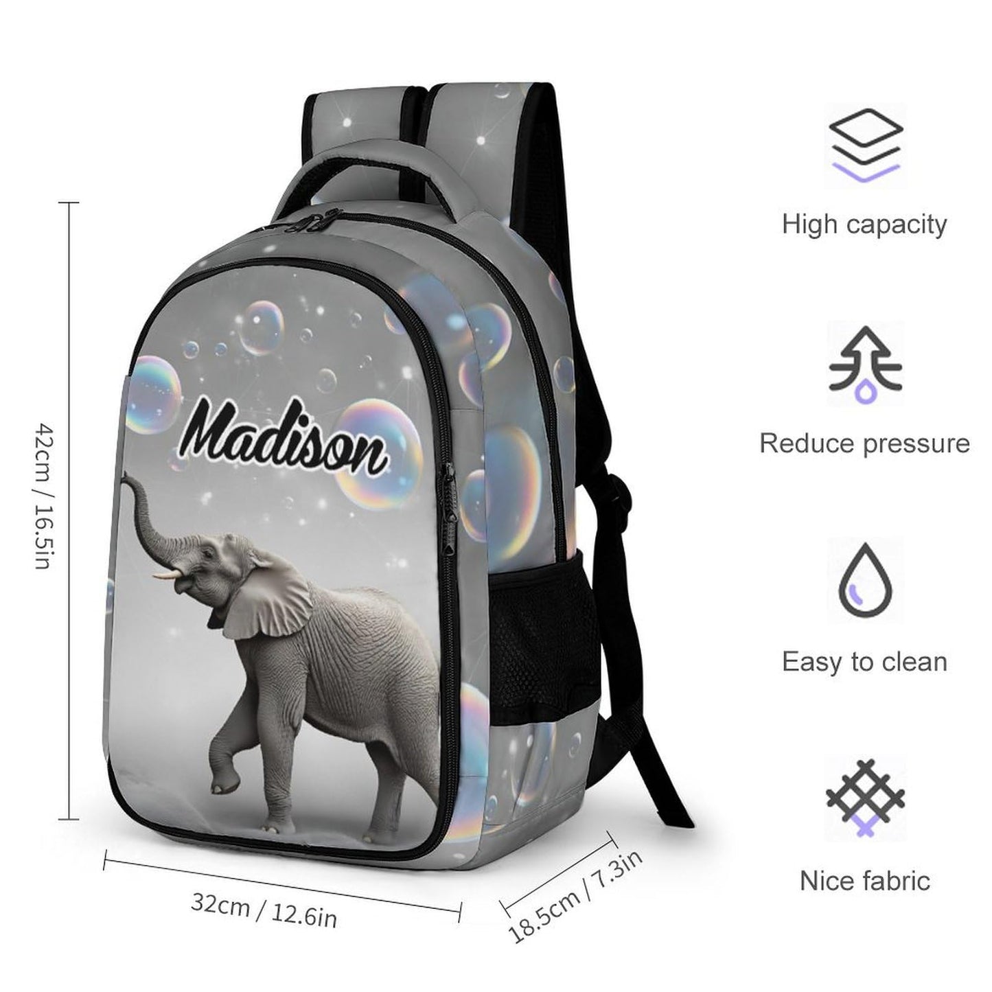 YMububWena Personalized Elephant Backpack for Students Custom Name School Bookbag Daypack for Boys Girls Gifts