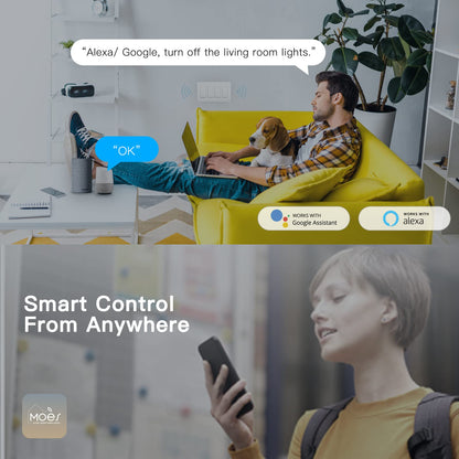 MoesGo 2nd Generation WiFi Light Switch, 3-Way Wall Switch 2.4GHz, Neutral Wire Required, Smart Life APP Remote Control, Compatible with Alexa/Google Home, No Hub Required, White 4 Gang