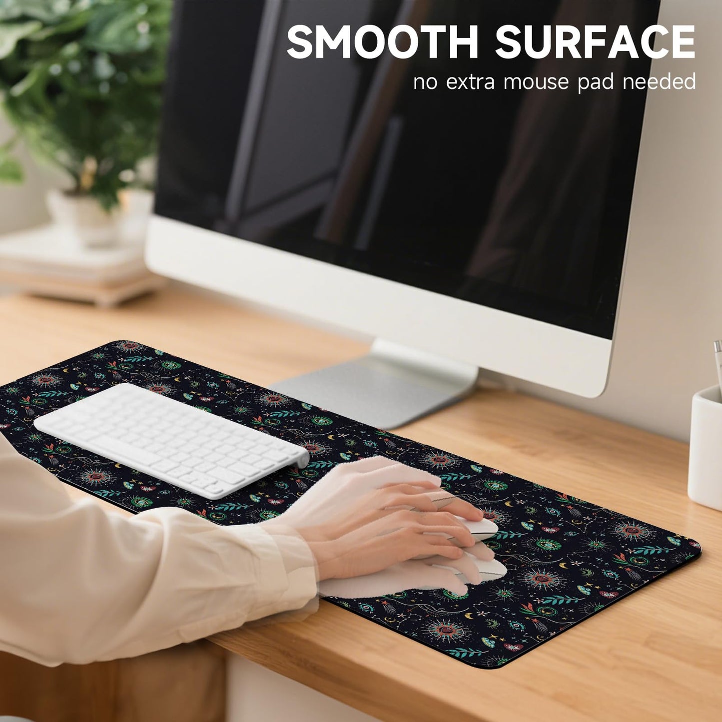 AUPET Leather Large Mouse Pad Desk Blotters – 35 x 17in Cute Desk Mat with PU Surface, Non-Slip Desk Pad Protector,Waterproof Desk Writing Pad for Office Home (Mystical Cosmic)