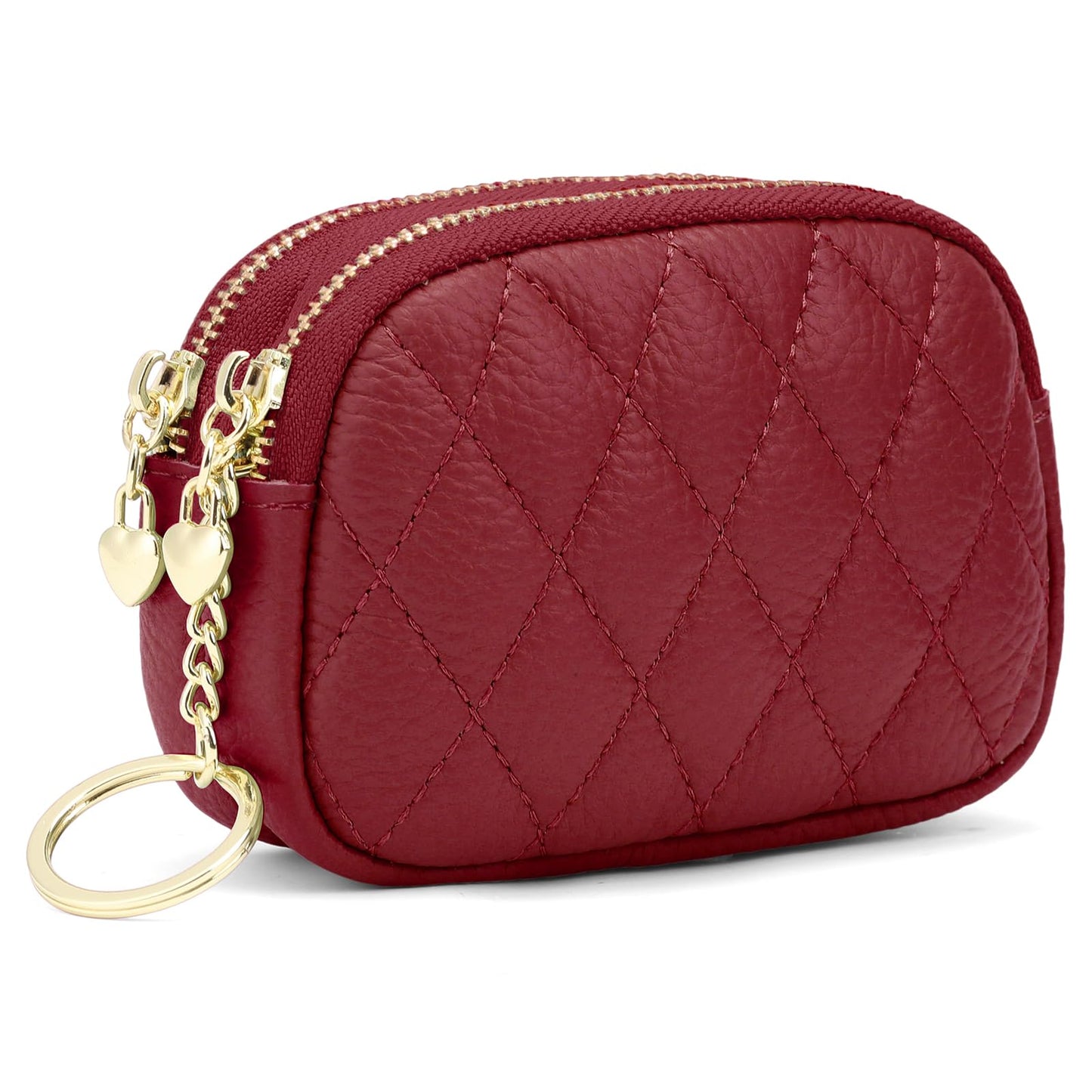 SENDEFN Women's Coin Purse Genuine Leather Wallet Small 2 Zippers Change Pouch Purse with Keychain Ring