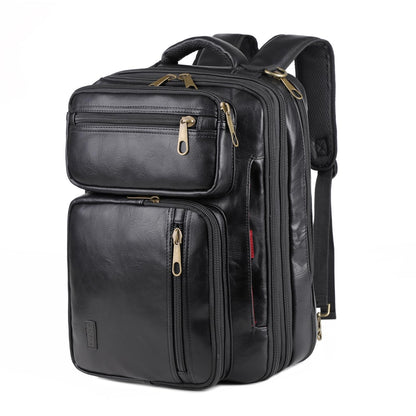 Baosha Vegan Leather Laptop Backpack Briefcase Hybrid 15.6 Inch Laptop Travel Backpack Hiking College Backpack for Men BC-04 (Black)