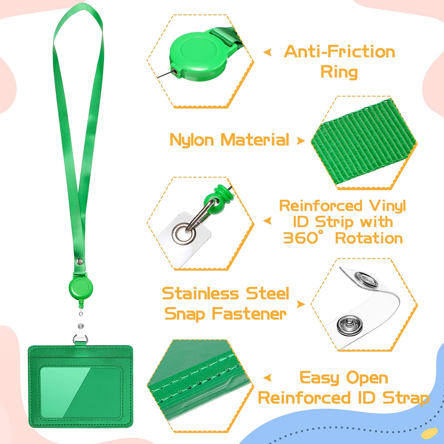 12 Sets PU Leather ID Badge Holder Retractable Name Badge Reel with Lanyards Waterproof Clear Card Holder with 1 Transparent ID Window 1 Credit Card Slot for Women Men Nurse School Office (Horizontal)