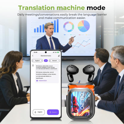 NE20 Earbuds, 2025 New NE20 AI Translation Earbuds in Real Time, Language Translator Headphones with LCD Touch Screen Audifonos Traductores Inglés Español Support 140 Languages for Travel Business