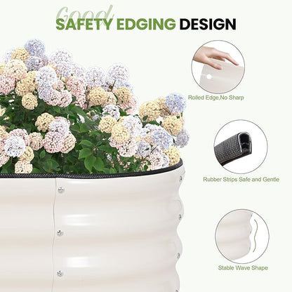 G GOOD GAIN Raised Garden Beds - 4x2x1ft Galvanized Planter Boxes Kit with Protective Tape & Gloves & Tools | Oval Metal Outdoor Raised Bed for Gardening Vegetables, Fruits, Flowers, Herbs, White