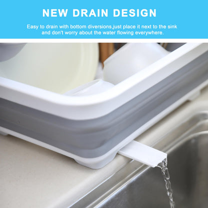 Collapsible Dish Drainer with Drain Plug and Swivel Spout, Space-Saving, Portable Dish Rack for Kitchens, RVs, Campers and Travel Trailers