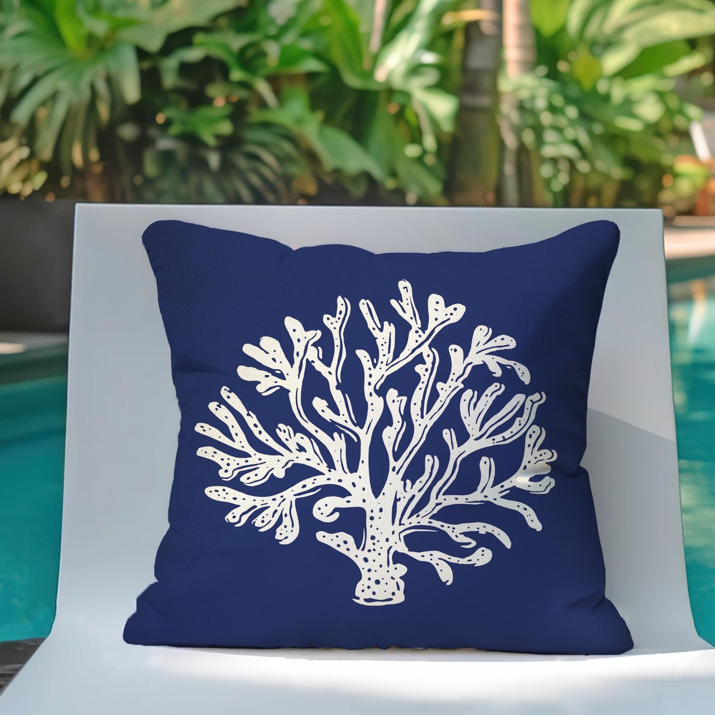 Fahrendom Beach Dark Blue Decorative Throw Pillow Covers 18 x 18 Set of 4, Coastal Sea Conch Starfish Coral Porch Patio Outdoor Pillowcase, Nautical Ocean Spring Summer Sofa Cushion Case Home Decor