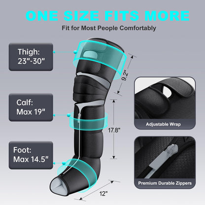 MZCNU Leg Compression Massager for Circulation and Pain Relief, Compression Boots with Heated Knee, 6 Modes 12 Intensities 3 Timers, Foot Calf Thigh Recovery Machine, Gifts for Man Woman, Black