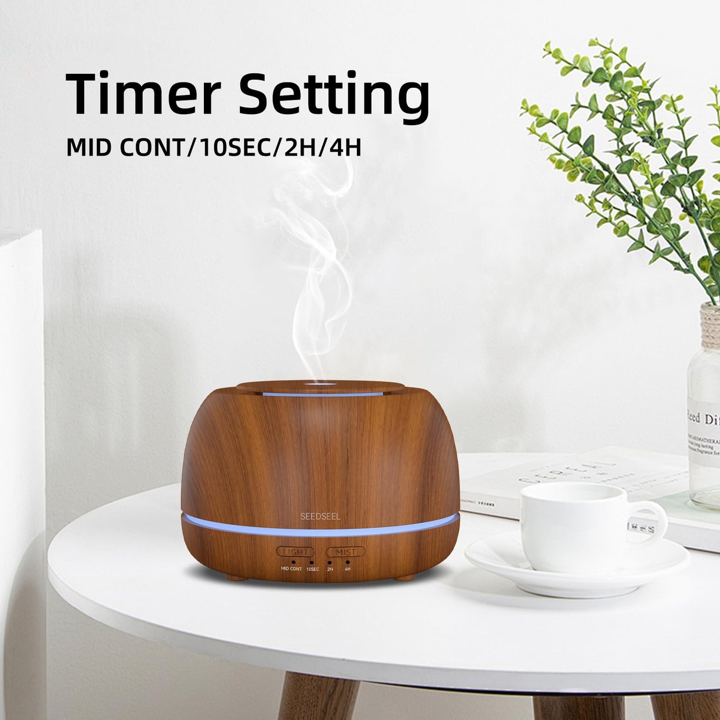 SEEDSEEL 300ML Essential Oil Diffuser with Remote Control,7 LED Colour Lights,4 Timer, Quiet,Ultrasonic Aromatherapy Diffuser for Bedroom, Living Room, Desk,Office