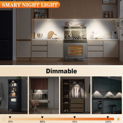 Warm Color LED Closet Lights Wireless Motion Sensor Step Light, USB Rechargeable Battery Operated Puck Lights with Remote, Dimmable Under Cabinet Counter Lighting for Wardrobe Kitchen (3 Pack)