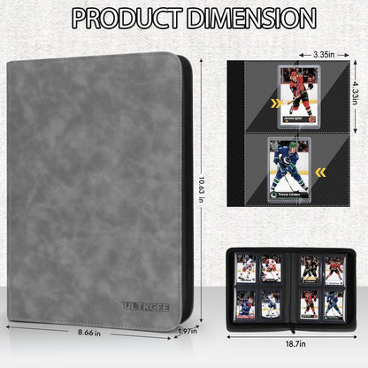 ULTRGEE 4 Slot Top Loader Binder, Top Loaders Collection Storage Album for Trading Cards and Sports Cards - Holds 112 Top Loader, NOT Suitable for Cards WITHOUT Top Loaders(Gray)