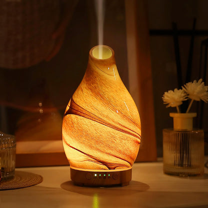 Essential Oil Diffuser Hand Blown Glass Aromatherapy Diffuser - Ultrasonic Cool Mist Scent Aroma Diffuser, Whisper Quiet with Auto Shut-Off, Timer Setting &7 Colors Night Light for Home