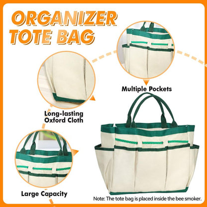 BeeCastle 9 Pcs Beekeeping Tools Kit with Organizer Tote for Beekeepers, Necessary Beekeeping Supplies Bee Keeping Starter Kit Includes Bee Smoker Kit and Beehive Tools