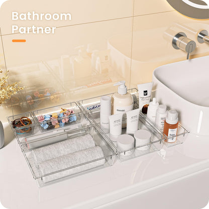 A-LuGei 【Crystal Design】 Clear Drawer Organizer,【Military Grade】 Acrylic Makeup Organizer, Bathroom Organizers and Storage, Organization and Storage, Organizer Bins for Office Vanity Kitchen Bedroom