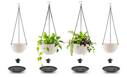 RooTrimmer Hanging Planters for Indoor Outdoor Plants 8/10 Inch, 4 Packs Plant Hanger with Drainage Holes, Hanging Basket Flower Pot Perfect for Home, Office and Garden,White