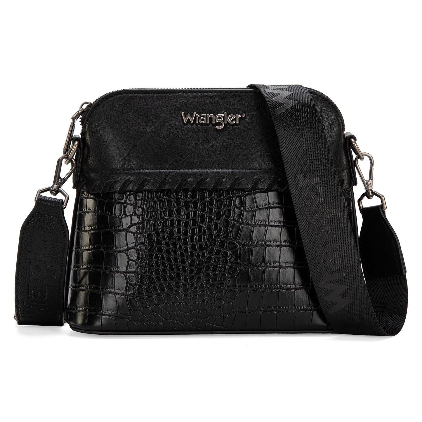 Wrangler tote bag for womens purses and handbags for women Crocodile black satchel bags 3pcs purse set gifts medium crossbody with guitar strap WG3-B8321BK