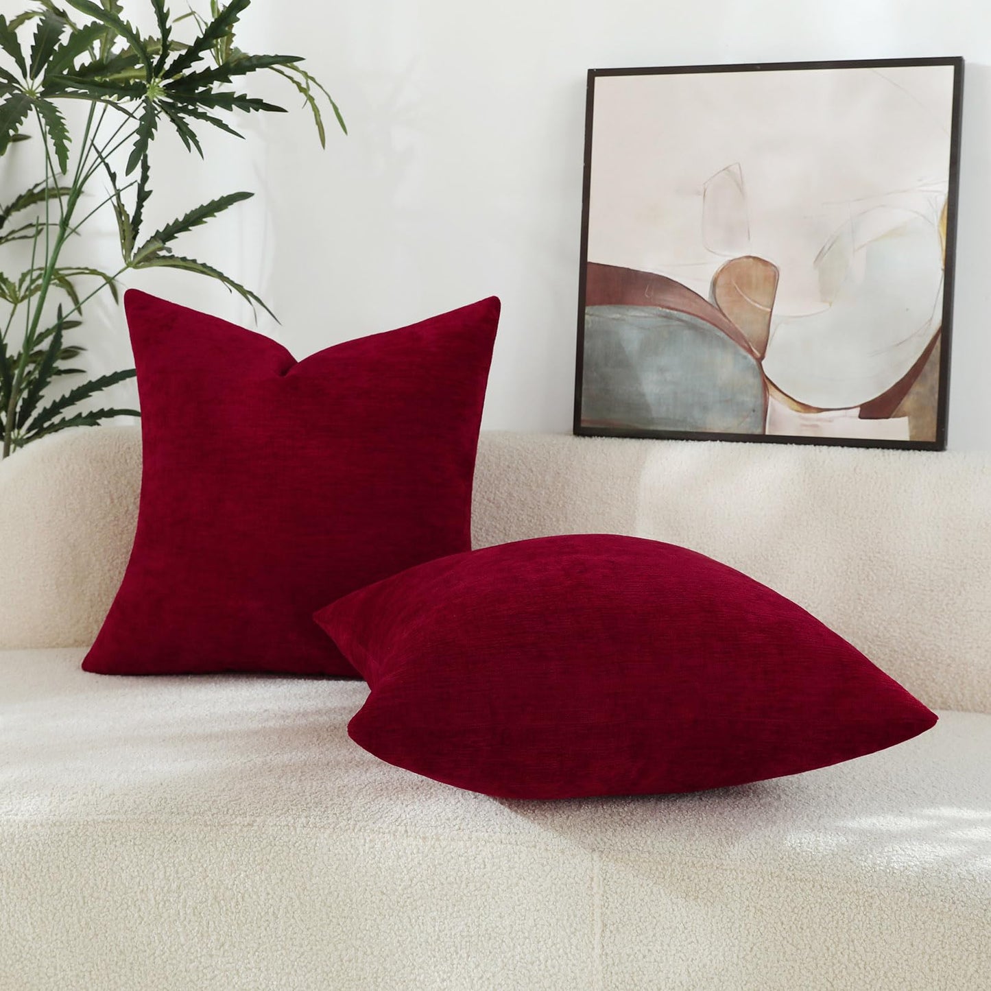 Qanatmz Santa Red Chenille Decorative Couch Throw Pillow Covers, Soft Cushion Cases for Home Livingroom Sofa Décor, Pack of 2, 18 x 18 Inches