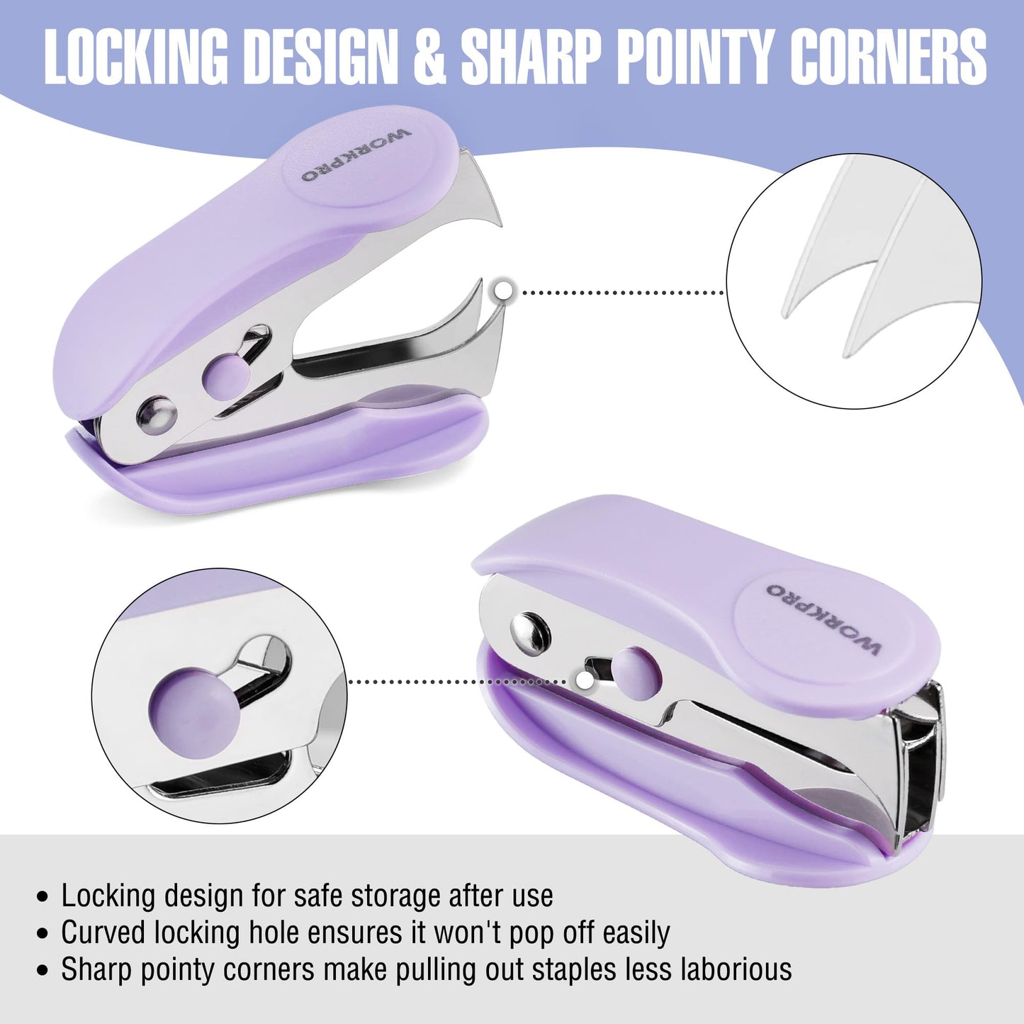 WORKPRO Small Stapler with Staples, Purple Stapler Set Includes Two Mini Staplers, One Staple Remover, 2000 Standard Staples - Cute Staplers for Desk with Non-Slip Base, Lock Design, Colorful