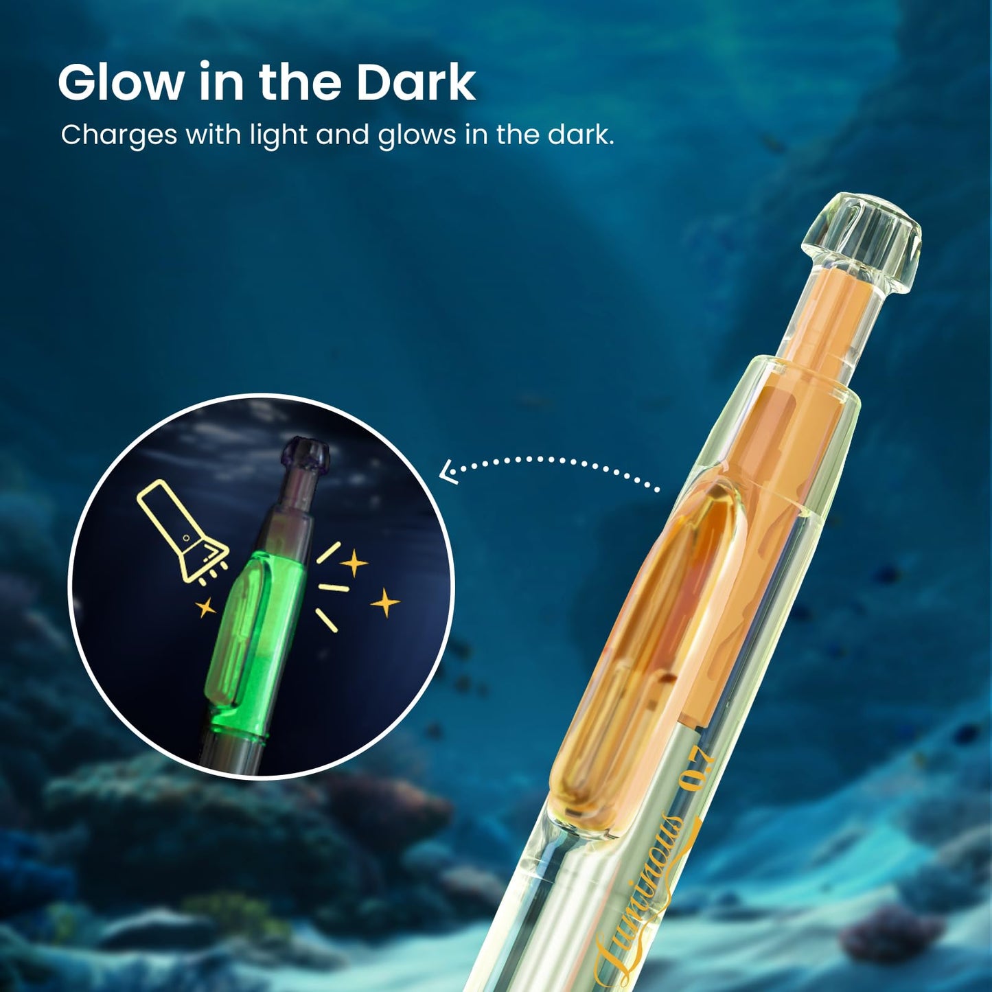 WRITECH Gel Pens Medium Point: Luminous pen set 0.7mm Black Ink Includes 2 Pens and 2 Refills Silent Clicker Smooth Writing for School Office & Everyday Use