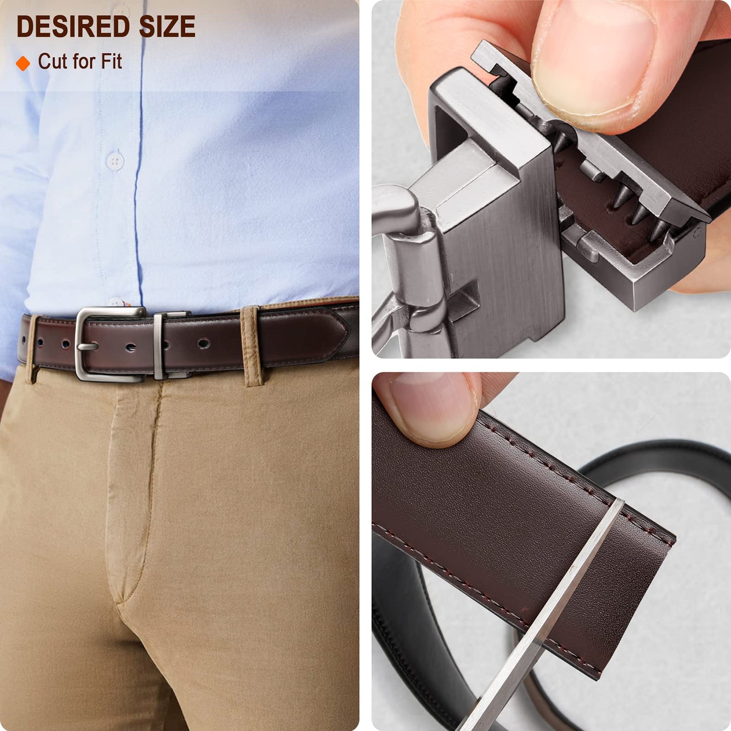 BULLIANT Men's Belt,Reversible Belt Adjustable For Gift Men 1.25”-Cut For Fit-2 Sides in 1 Belt(Not 2)(Black/Antique Coffee,40"-42" Waist Adjustable)