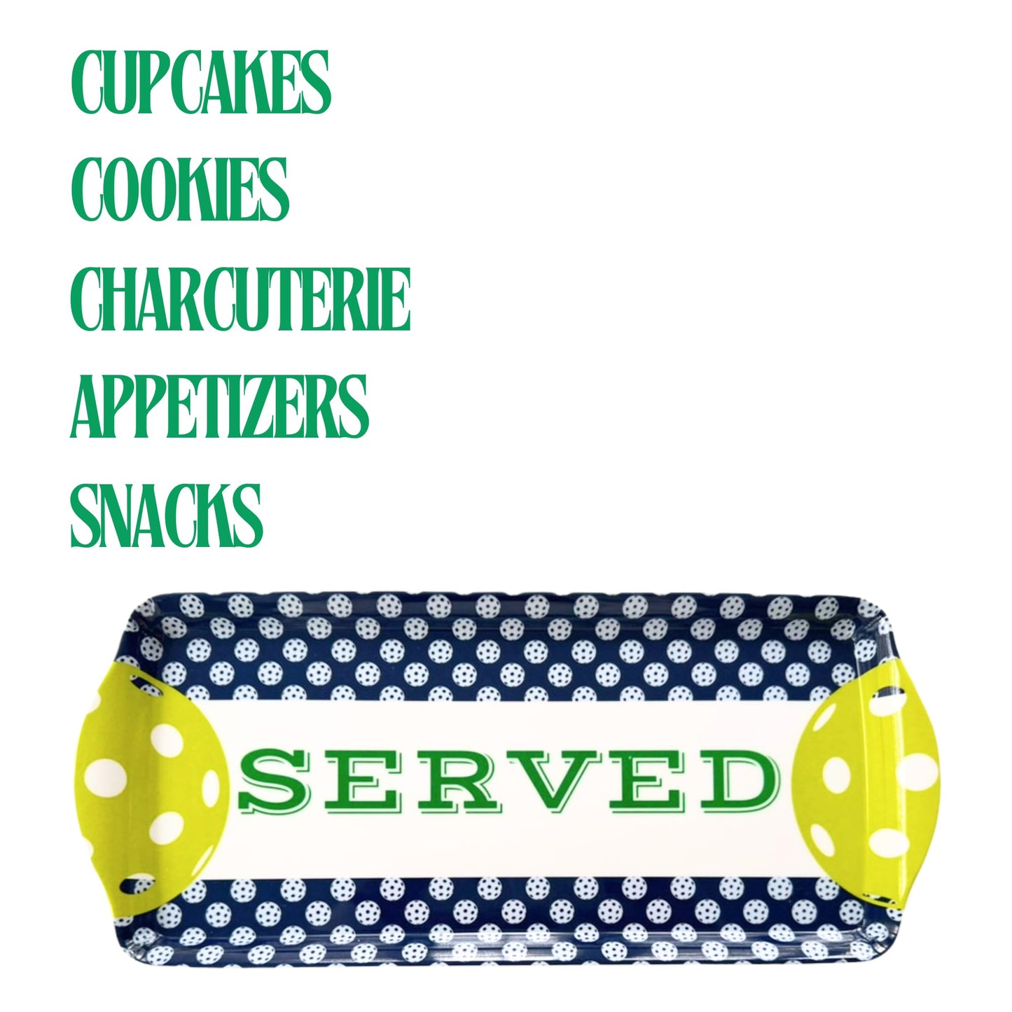 Sprinkles & Confetti Navy Pickleball Melamine Serving Tray with Handles - BPA-Free, Reusable | Durable Platter for Birthdays, Outdoor Events | Charcuterie, Appetizers, Cupcakes, Snacks