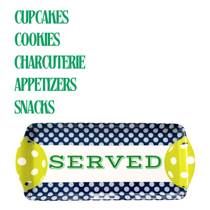 Sprinkles & Confetti Navy Pickleball Melamine Serving Tray with Handles - BPA-Free, Reusable | Durable Platter for Birthdays, Outdoor Events | Charcuterie, Appetizers, Cupcakes, Snacks