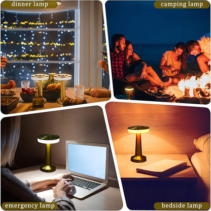 Riakrum Set of 2 LED Portable Cordless Table Lamp with Touch Sensor 3 Color Stepless Dimming Rechargeable Battery up to 15 Hours Cordless Table Light Wireless Lamp for Nursery(Gold,4 Pcs)