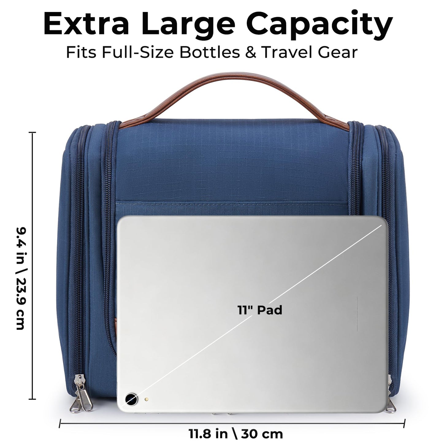 Ralnitote Large Hanging Toiletry Bag for Men, Travel Bathroom Bag with Hook, Hygiene Bag Organizer for Shower, Shaving & Grooming Essentials, Navy