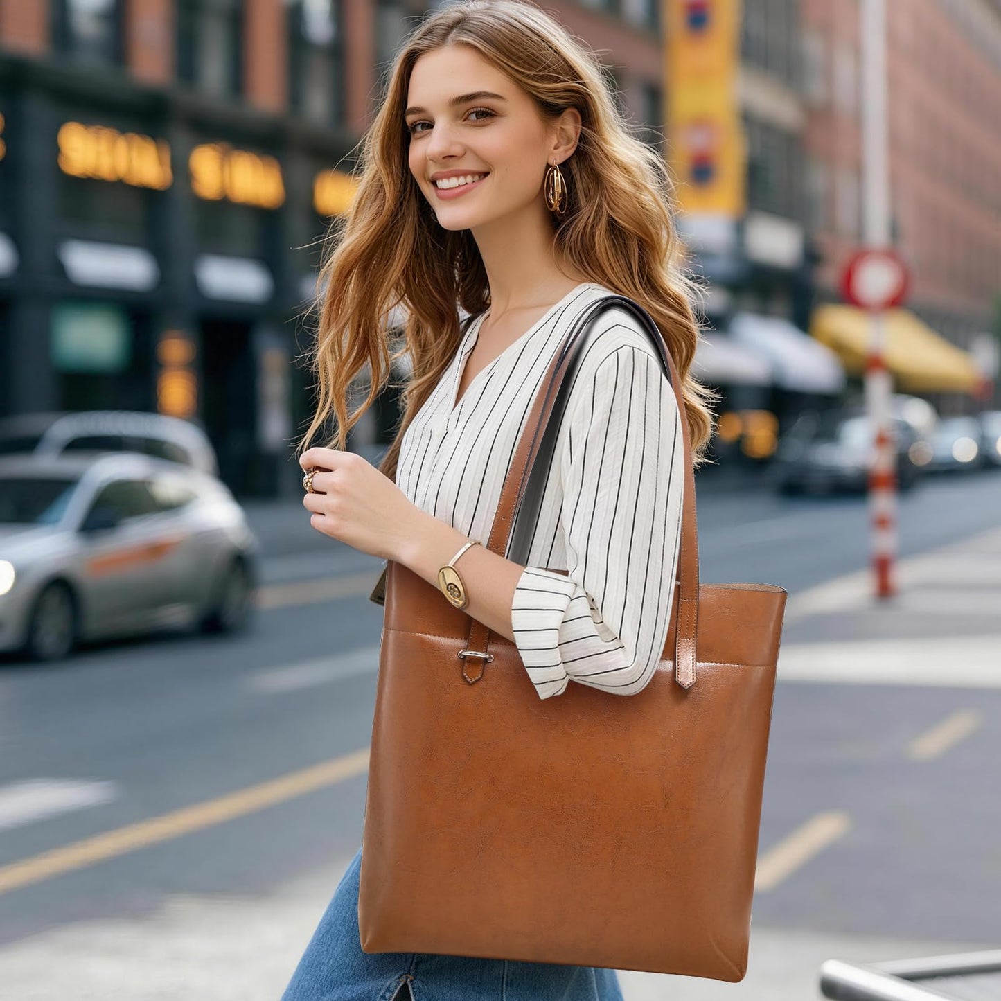 UEIRY Genuine Leather Tote Bag for Women, Large Women's Leather Shoulder Bags, Designer Womens Totes Purse with Top Handles