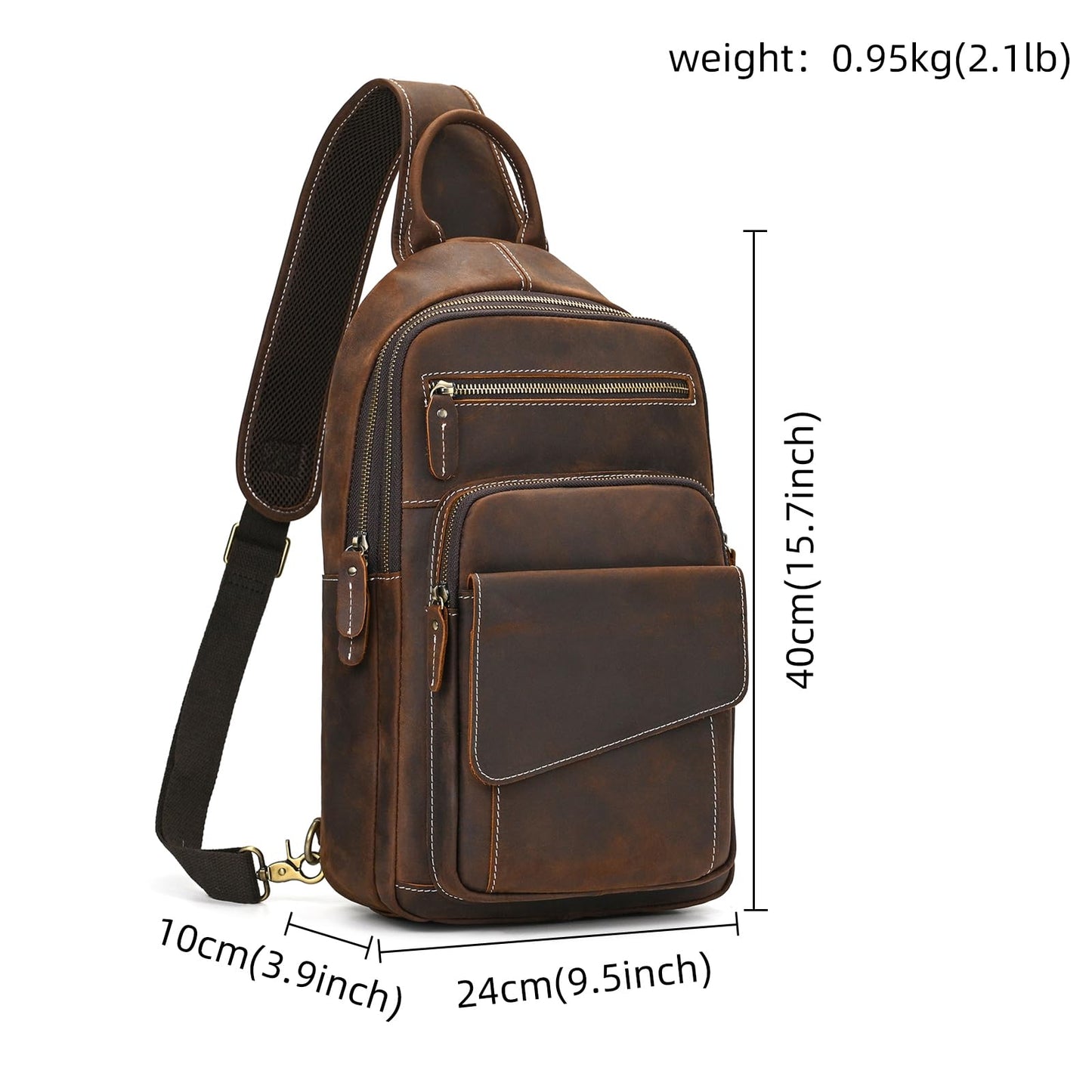 JulBean Leather Men Casual Travel Hiking Crossbody Chest Sling Bag Rig One Shoulder Strap Bag