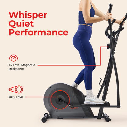 Sunny Health & Fitness Smart Elliptical Machine w/300LB Capacity & Pulse Sensor Built-in, 12" Stride Equipment for Home Cardio Exercise & Magnetic Cross-Training, Free SunnyFit App Bluetooth Connect