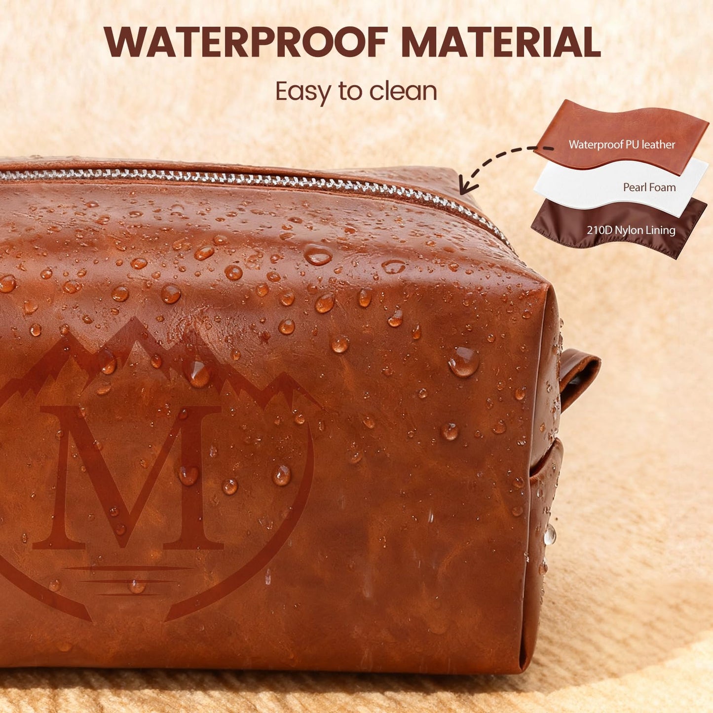 Mens Toiletry Travel bag,Personalized Toiletry Bag for Men,Water Resistant PU Leather Toiletry bag Men,Brown Toiletries Travel Bag for Shaving,Birthday Gifts for Men Him Father Husband Dad -M