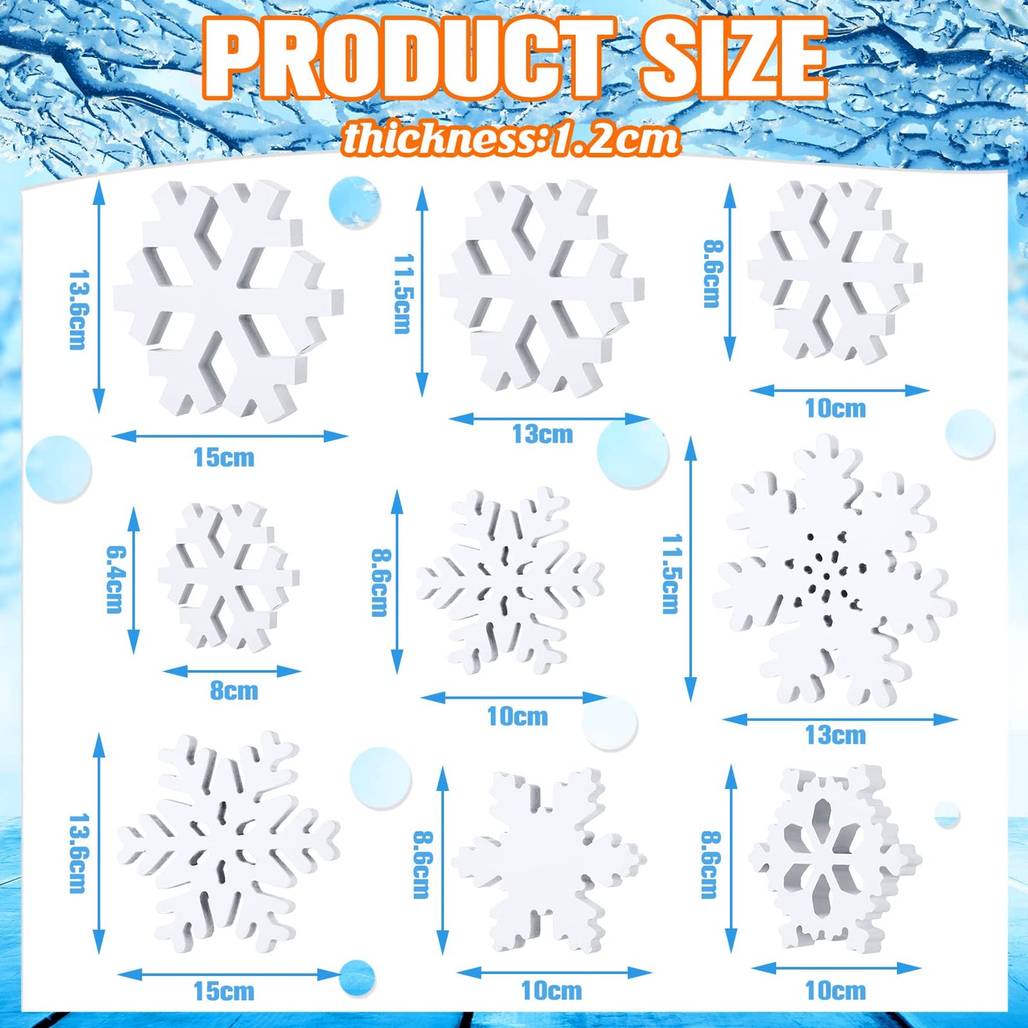 Kajaia 9 Pcs Winter Wooden Snowflake Table Decorations White 3D Snowflake Tabletop Centerpieces Winter Standing Sign Xmas Tiered Tray Decor for Home Fireplace Mantel Party Supplies