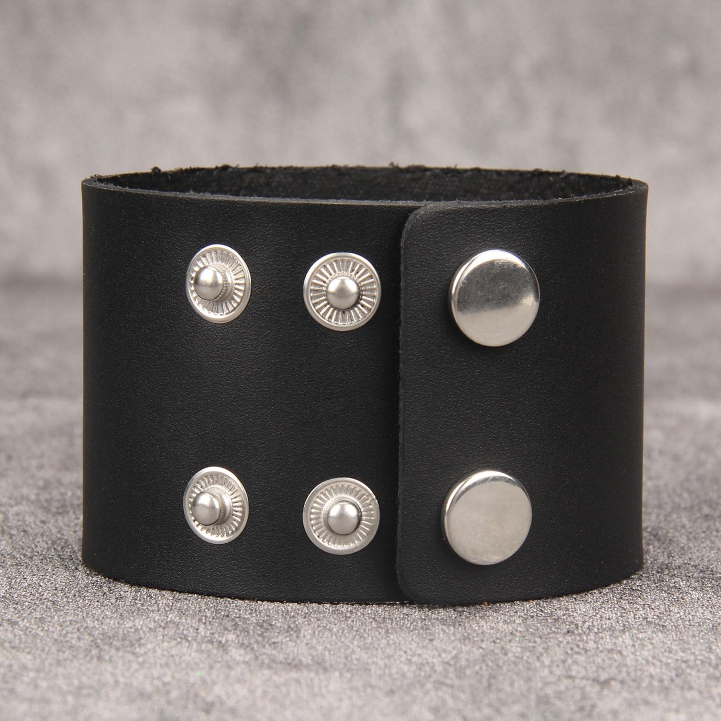 Jeilwiy Mens Cuff Bracelet Punk Rock Bracelets Black Leather Bracelet for Men Women Plain Punk Leather Snap Bracelets